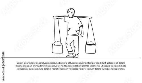 Continuous one line design of little boy works hard.Minimalist style vector illustration on white background.