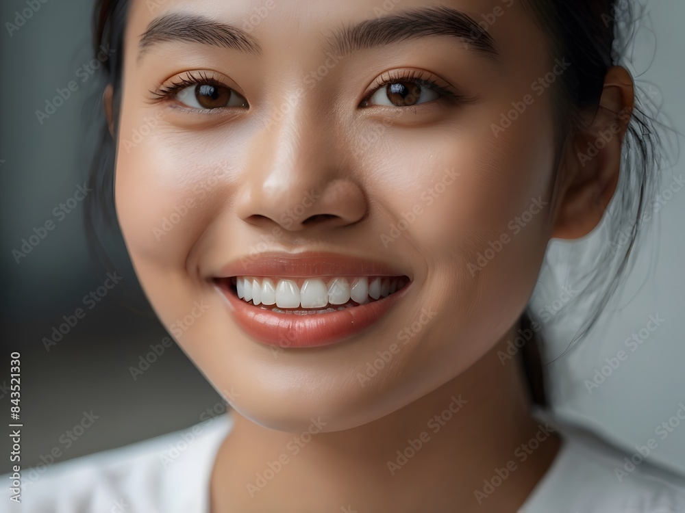 Portrait of an Asian woman smiling showing her teeth.
