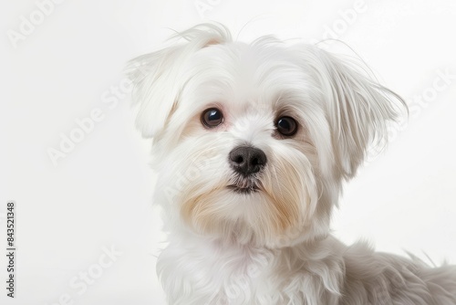 Maltese with Fluffy Fur and a Gentle Nuzzle: A Maltese with fluffy fur and a gentle nuzzle, expressing affection and warmth. photo on white isolated background © Aditya