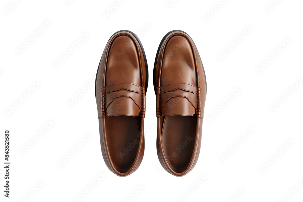 Top view of elegant brown leather loafers on transparent background. Perfect for fashion, style, and footwear concepts in stock photos. Top view of elegant brown leather loafers on transparent background. Perfect for fashion, style, and footwear concepts in stock photos.