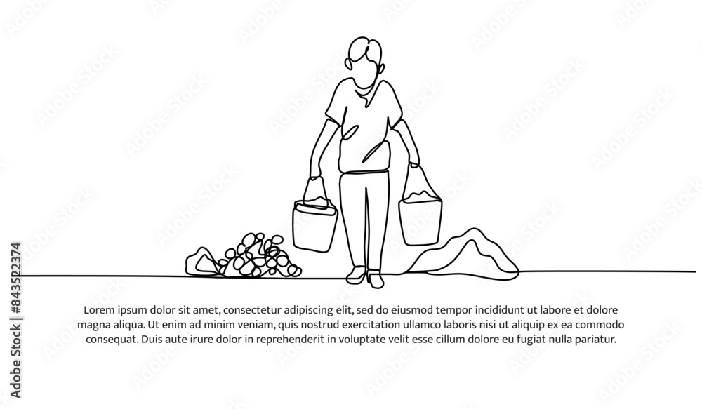 Continuous one line design of little boy works hard.Minimalist style vector illustration on white background. Continuous one line design of little boy works hard.Minimalist style vector illustration on white background.