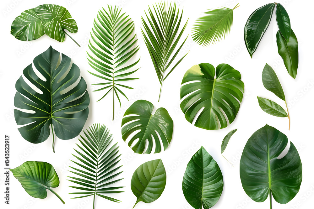 Set of Tropical leaves isolated on white background Set of Tropical leaves isolated on white background