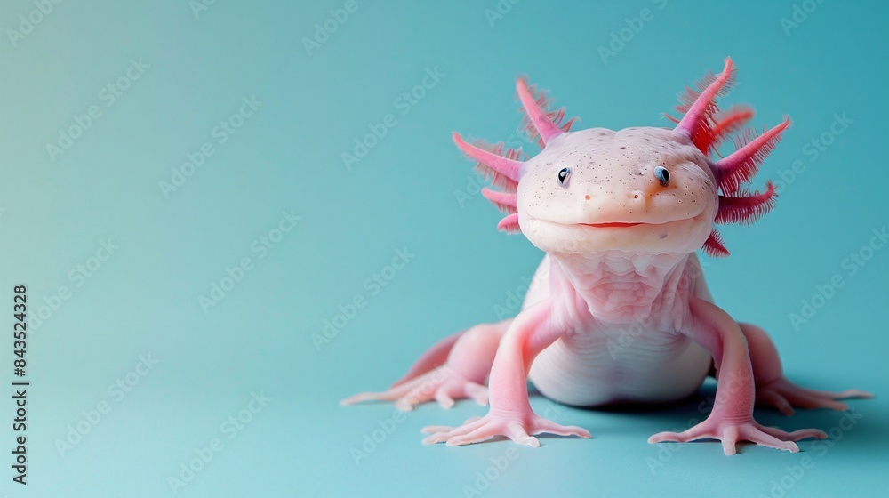 A cute axolotl sitting on a solid background with space above for text, Generative AI A cute axolotl sitting on a solid background with space above for text, Generative AI