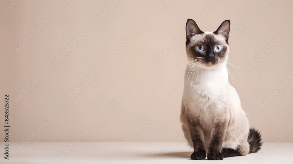 A cute cat Tonkinese sitting on a solid background with space above for text, Generative AI A cute cat Tonkinese sitting on a solid background with space above for text, Generative AI