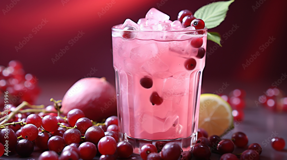 cranberry glass of juice with ice. only show cranberries fruits around cranberry glass of juice with ice. only show cranberries fruits around