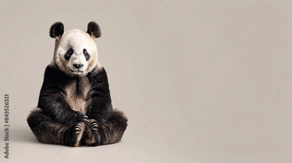 A cute Qinling Panda sitting on a solid background with space above for text, Generative AI A cute Qinling Panda sitting on a solid background with space above for text, Generative AI