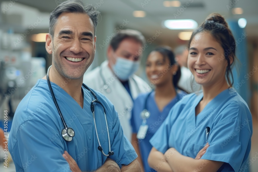 A group of smiling medical professionals posing for a photo A group of smiling medical professionals posing for a photo
