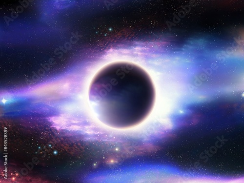 Black hole isolated on a background of stars. Singularity bends space. An object with powerful gravity.