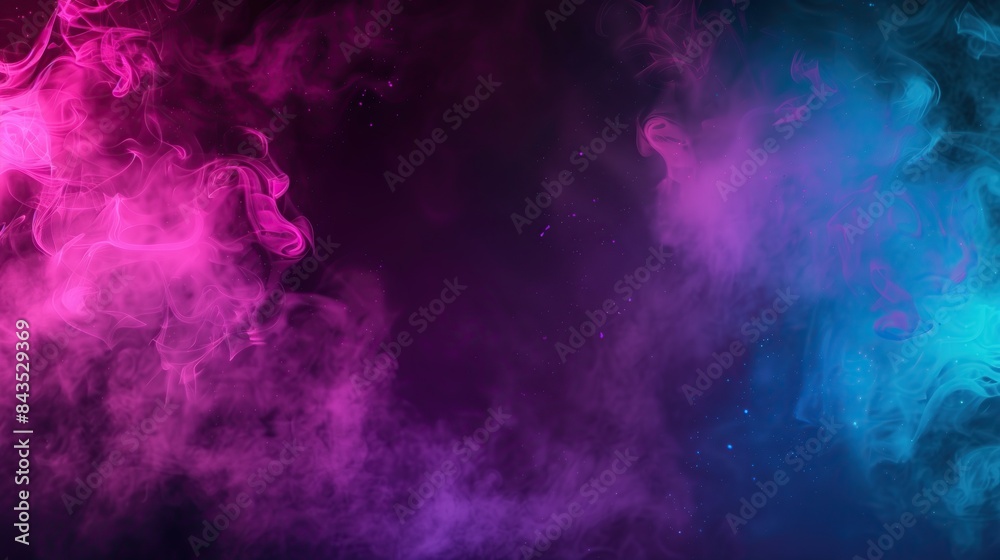 A neon rectangular frame in purple and pink surrounded by smoke against a dark background, creating an abstract and eerie environment with glistering textures, perfect for a horror or sci-fi scene. A neon rectangular frame in purple and pink surrounded by smoke against a dark background, creating an abstract and eerie environment with glistering textures, perfect for a horror or sci-fi scene.