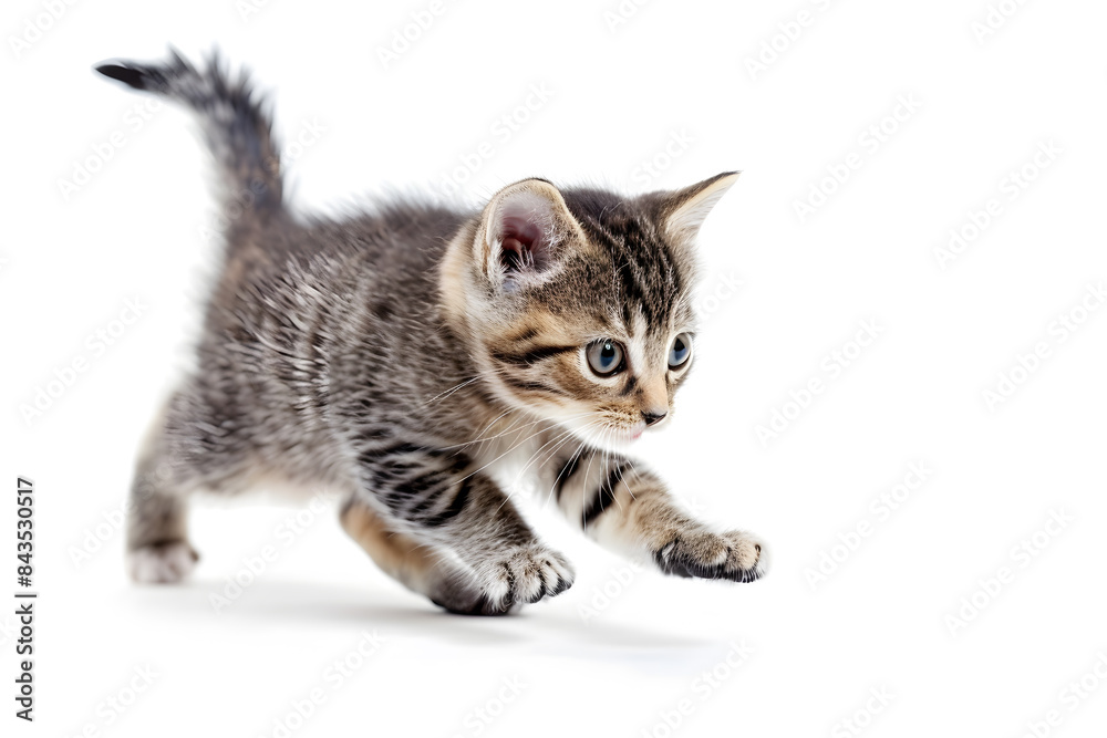 Playful kitten, running, playing isolated over white background Playful kitten, running, playing isolated over white background