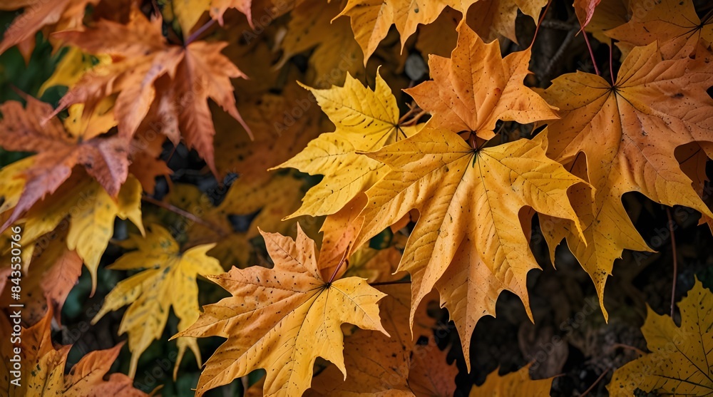 Fototapeta premium orange fall leaves autumn natural background with maple.generative.ai