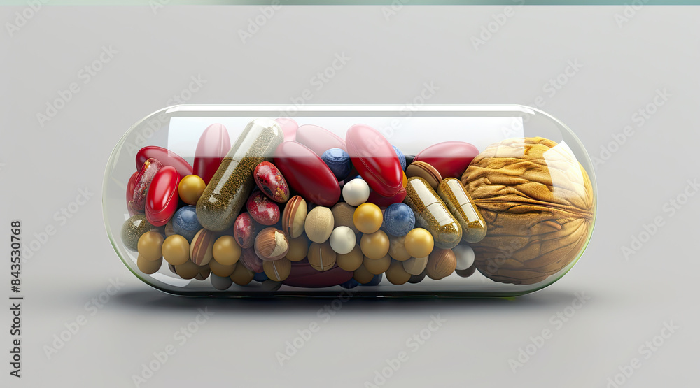 
Vitamin capsules, tablets, pills for health from natural substances, element of balance of medicine, health protection, minerals, capsules