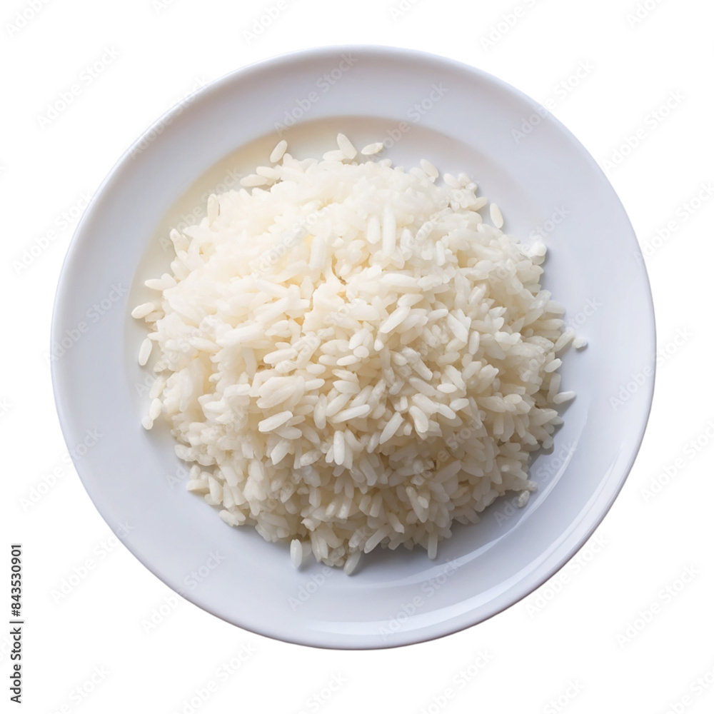 Rice on a white plate top view Isolated on transparent background Rice on a white plate top view Isolated on transparent background