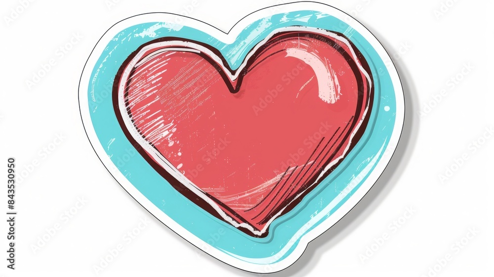flat sticker design, red heart, love, thick bold white outline, white background, 16:9 flat sticker design, red heart, love, thick bold white outline, white background, 16:9