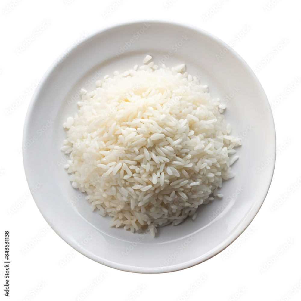 Rice on a white plate top view Isolated on transparent background Rice on a white plate top view Isolated on transparent background