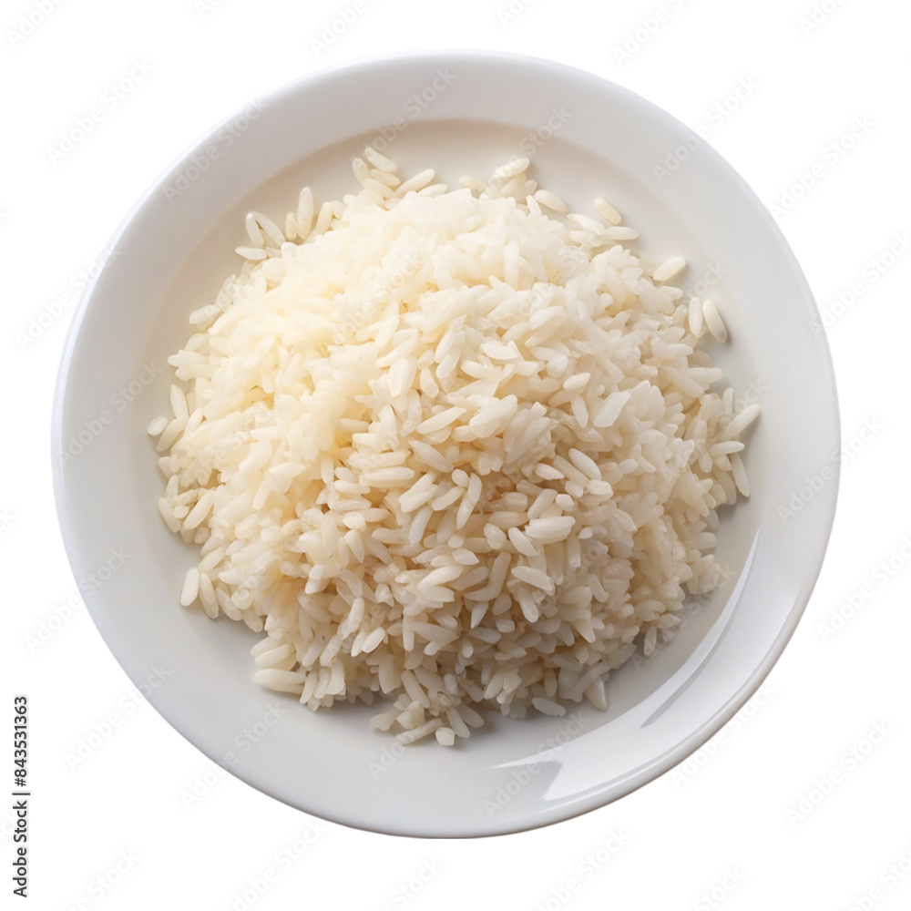 Rice on a white plate top view Isolated on transparent background Rice on a white plate top view Isolated on transparent background