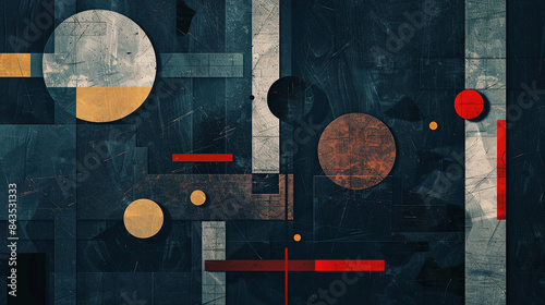 Abstract suprematism art background with geometric shapes in dark tones