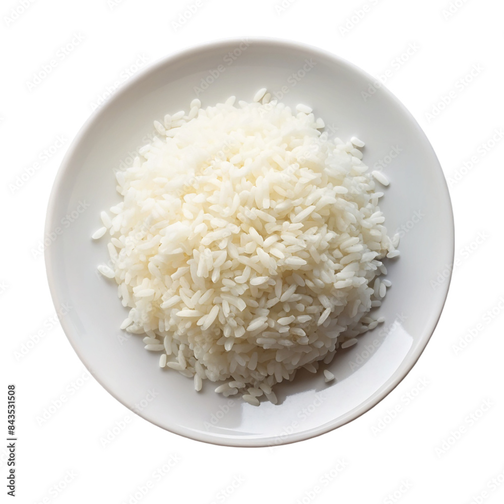 Rice on a white plate top view Isolated on transparent background Rice on a white plate top view Isolated on transparent background