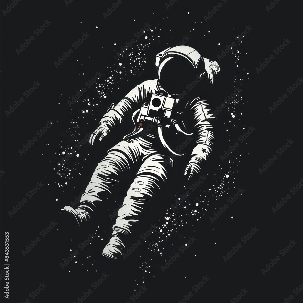 Fototapeta premium Astronaut silhouette in outer space illustration template design