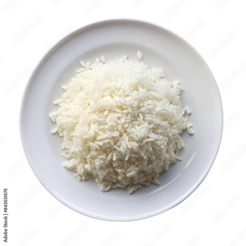 Rice on a white plate top view Isolated on transparent background Rice on a white plate top view Isolated on transparent background