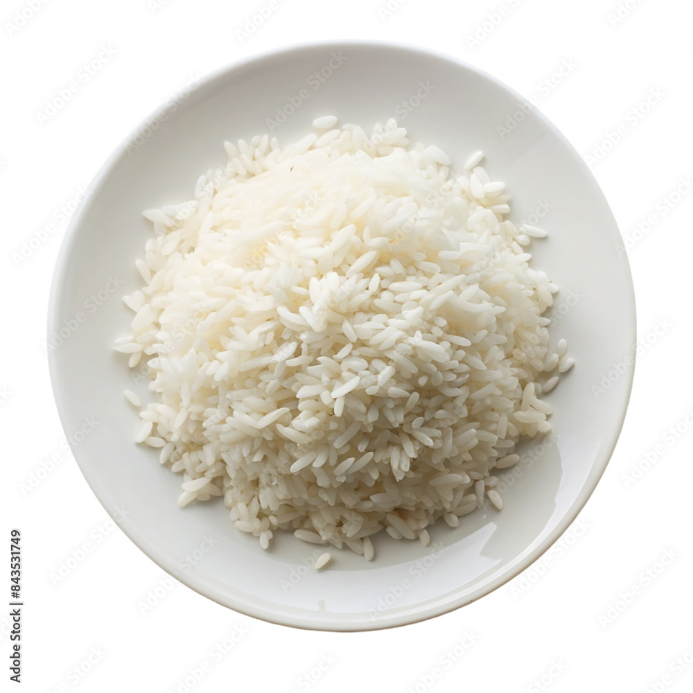 Rice on a white plate top view Isolated on transparent background Rice on a white plate top view Isolated on transparent background