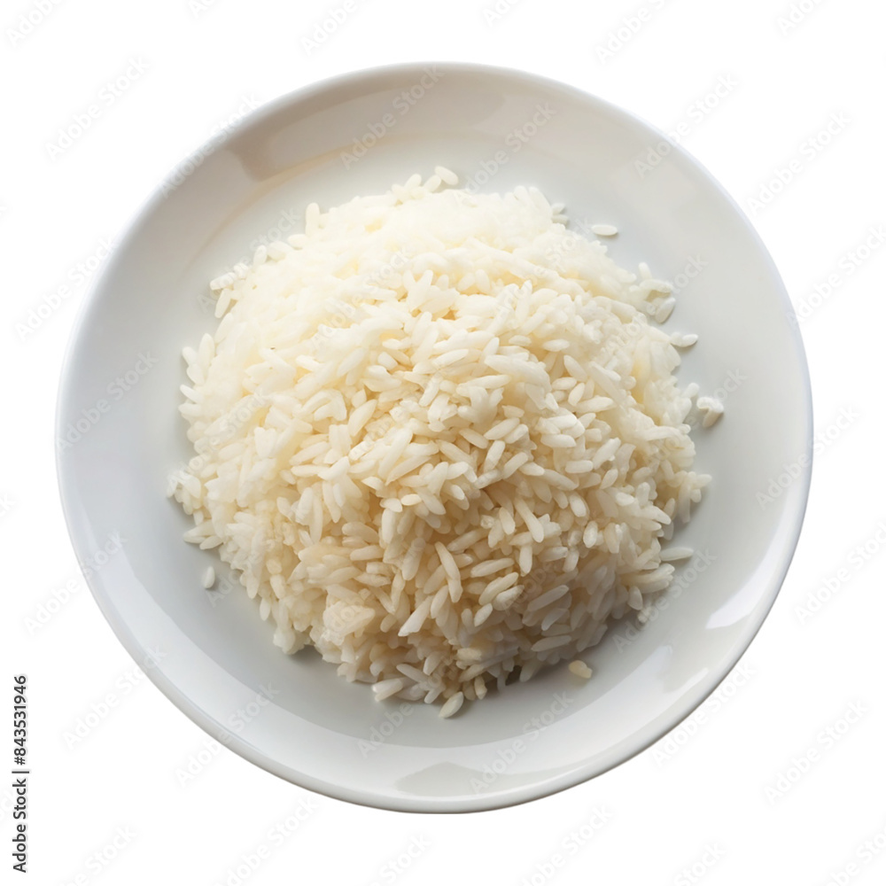 Rice on a white plate top view Isolated on transparent background Rice on a white plate top view Isolated on transparent background