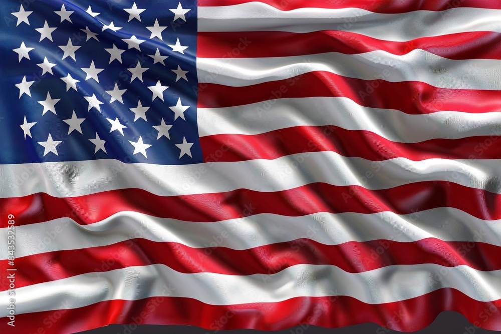 Obraz premium The image shows a detailed waving American flag with 50 stars and 13 stripes, 4th July, independence day