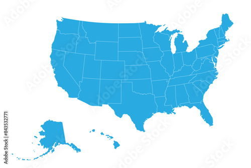 Map of USA detailed boundaries of administrative divisions
