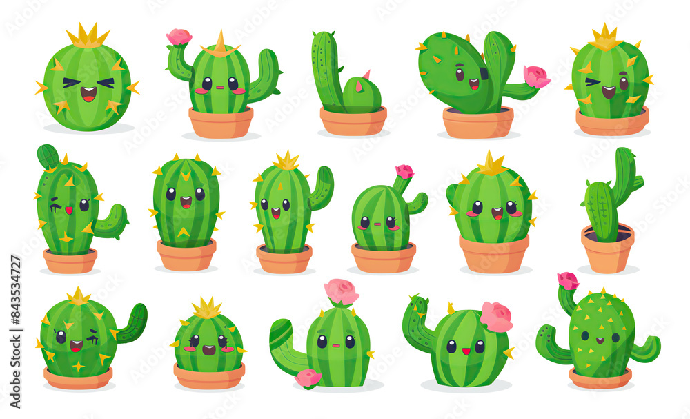 A collection of cute illustrated cacti and succulents in various pots, designed in a vibrant and exotic style. Cute illustrations of cacti in a simple drawing style on a transparent background, PNG. A collection of cute illustrated cacti and succulents in various pots, designed in a vibrant and exotic style. Cute illustrations of cacti in a simple drawing style on a transparent background, PNG.