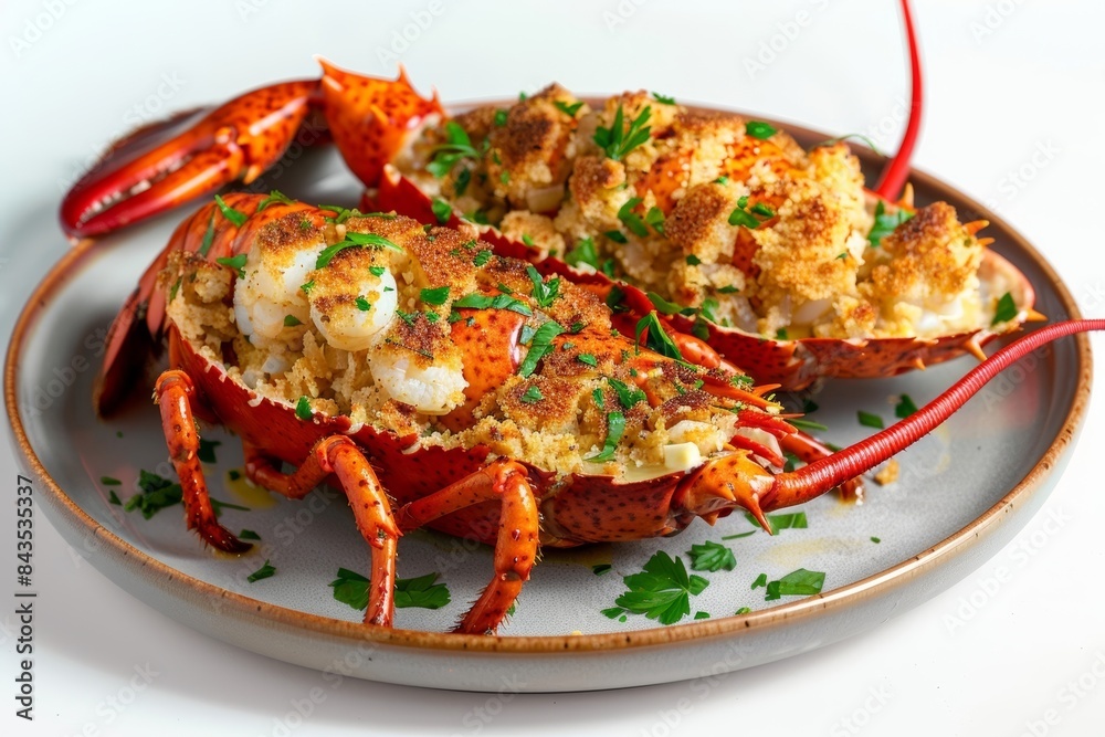 Exquisite Baked Stuffed Lobster with Juicy Shrimp and Scallops Exquisite Baked Stuffed Lobster with Juicy Shrimp and Scallops