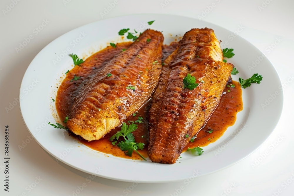 Smoky Aroma of Baked Catfish with Fresh Parsley Smoky Aroma of Baked Catfish with Fresh Parsley