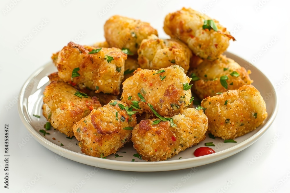 Golden Baked Cauliflower Tots with Crispy Rice Cereal and Fluffy Interior, Perfect for Dipping Golden Baked Cauliflower Tots with Crispy Rice Cereal and Fluffy Interior, Perfect for Dipping
