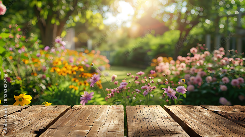 wooden table with blur green nature background for display product wooden table with blur green nature background for display product