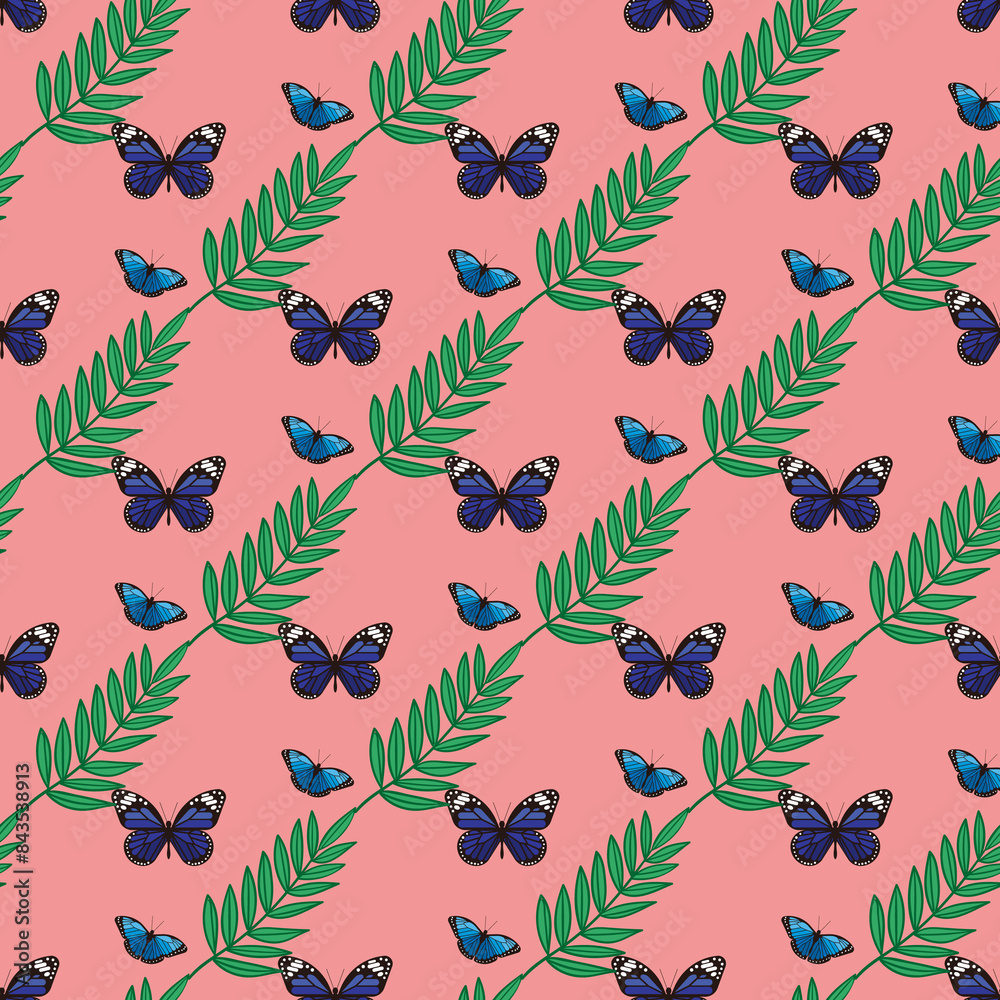 Flat butterflies pattern with leaf Flat butterflies pattern with leaf