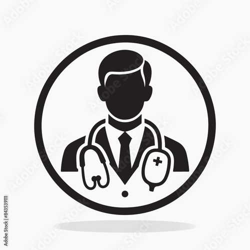 Doctor Icon with Stethoscope. Nurse logo, medical and health care hospital patient examination