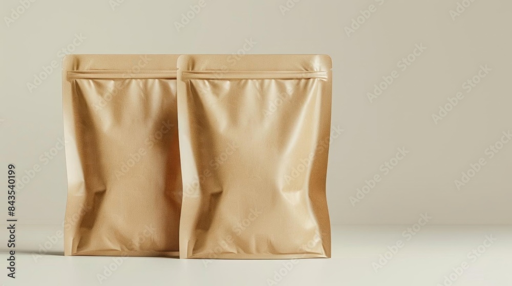 Mockup of two product paper bags with ziplock on isolated background Mockup of two product paper bags with ziplock on isolated background