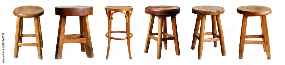 collection of wooden stool chairs isolated on a transparent background, equipment, furniture, home decoration, interior decoration, cut-out, PNG collection of wooden stool chairs isolated on a transparent background, equipment, furniture, home decoration, interior decoration, cut-out, PNG