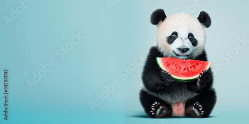 giant panda eating watermelon