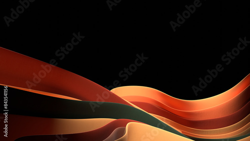 Different colored fabrics in a horizontal composition with copy space at the top. The fabrics are undulating from side to side against a black background, creating a dynamic and vibrant display.