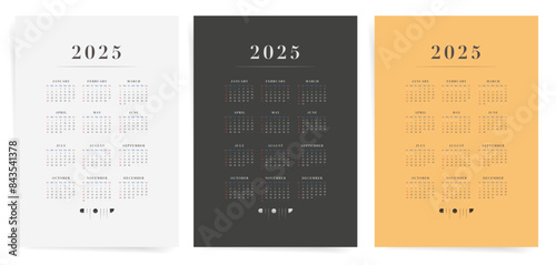 Elegant Minimalist 2025 Calendar Trio of White, Black and Yellow One Page A4 Calendars.