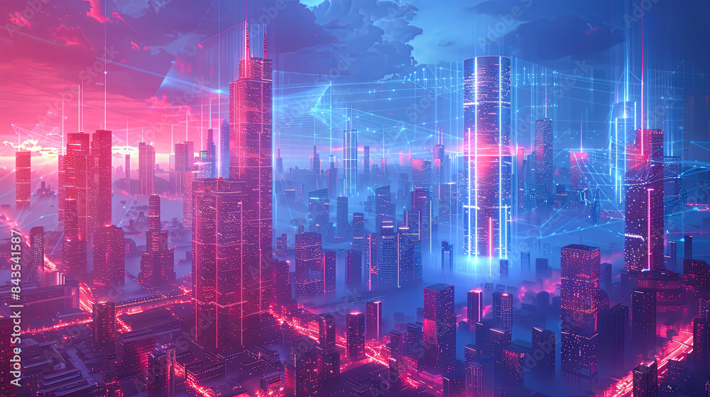 Futuristic city in neon light. 3d rendering toned image Futuristic city in neon light. 3d rendering toned image
