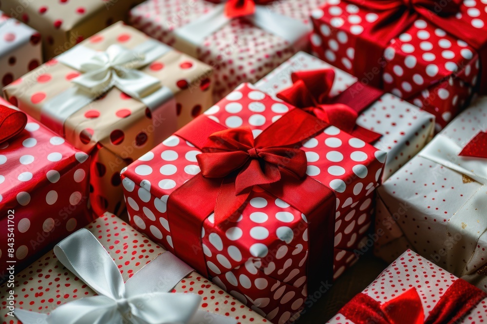 Pile of Red and White Christmas Presents Pile of Red and White Christmas Presents