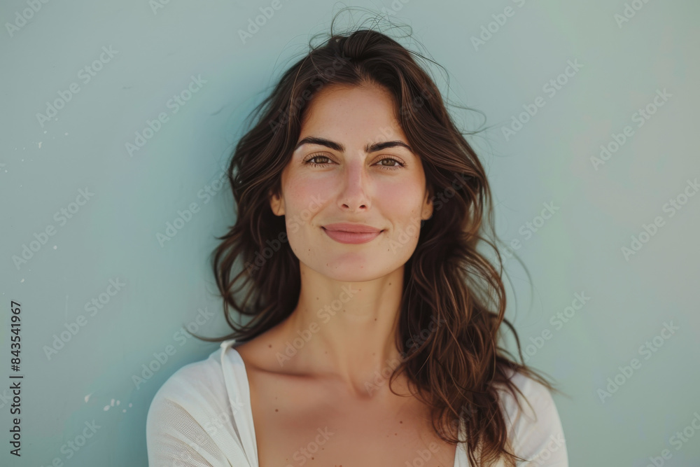 A close up portrait of a young woman with a subtle smile A close up portrait of a young woman with a subtle smile
