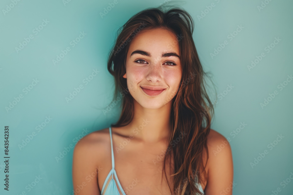 A close up portrait of a young woman with a subtle smile A close up portrait of a young woman with a subtle smile