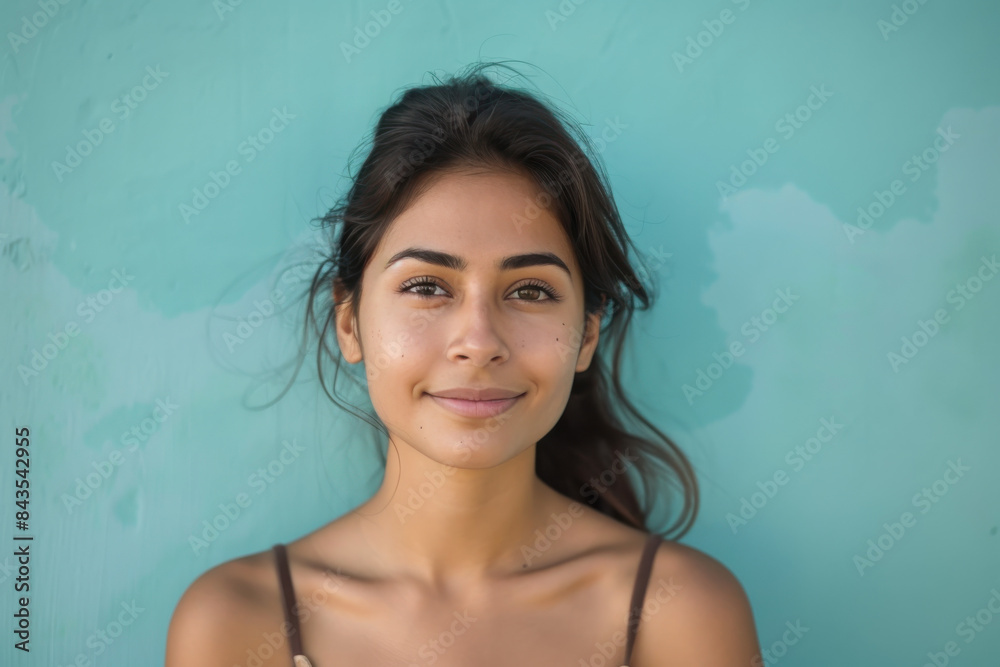 A close up portrait of a young woman with a subtle smile A close up portrait of a young woman with a subtle smile