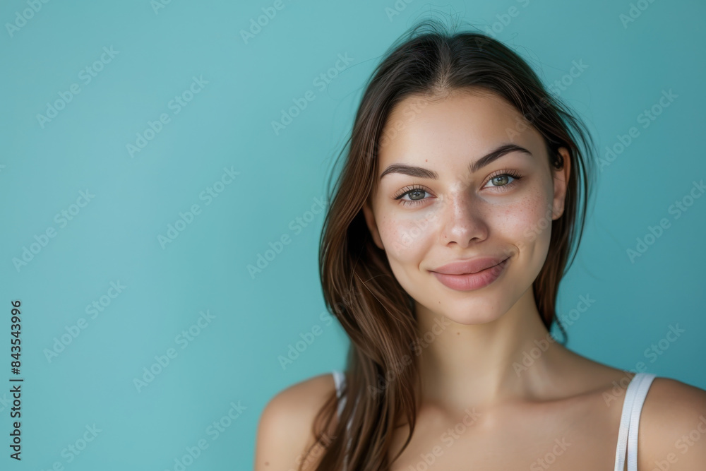 A close up portrait of a young woman with a subtle smile A close up portrait of a young woman with a subtle smile