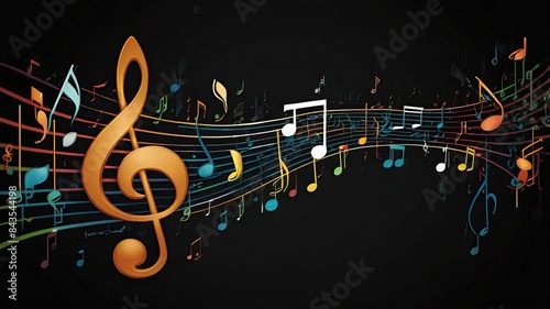 Elegant Musical Notes on Black Background photo