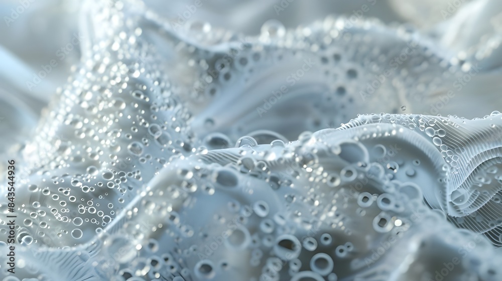 Close up of Water bubble cleans Macro fabric fiber of cloth, 3d rendering. Close up of Water bubble cleans Macro fabric fiber of cloth, 3d rendering.