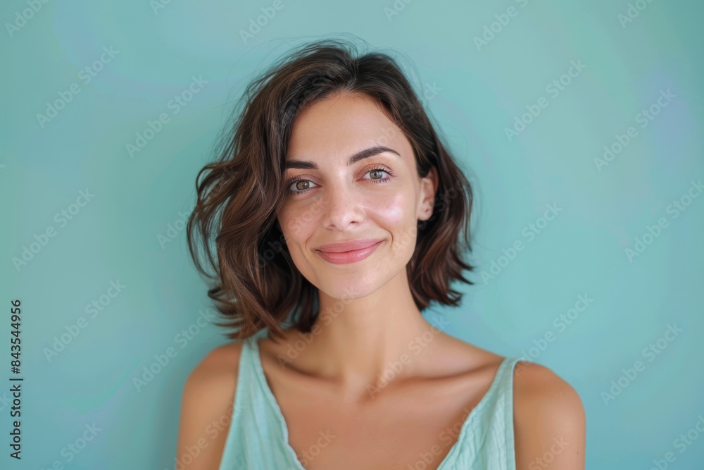 A close up portrait of a young woman with a subtle smile A close up portrait of a young woman with a subtle smile