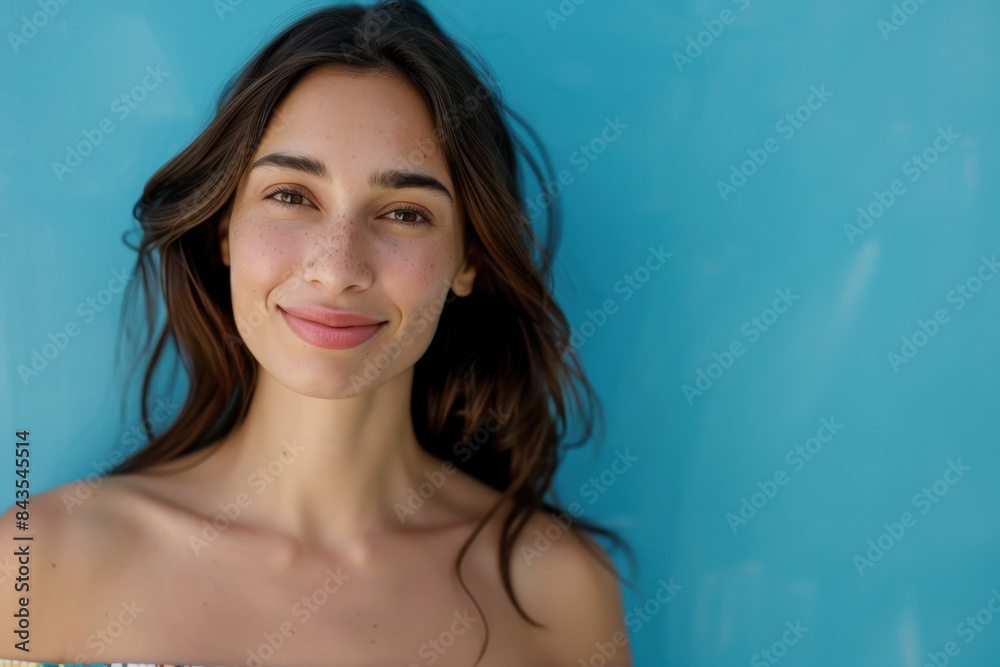 A close up portrait of a young woman with a subtle smile A close up portrait of a young woman with a subtle smile
